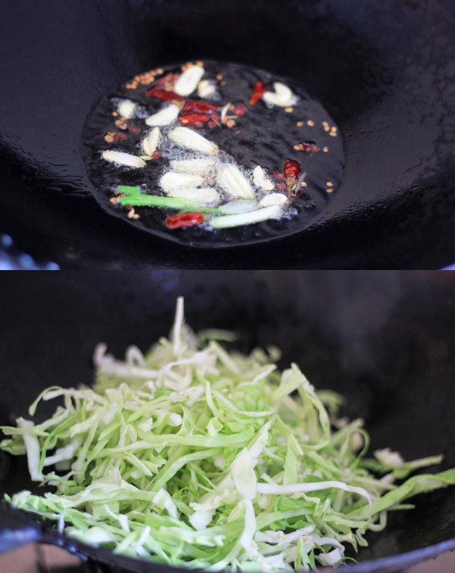 glass noodles and shredded cabbage stir fry step 2