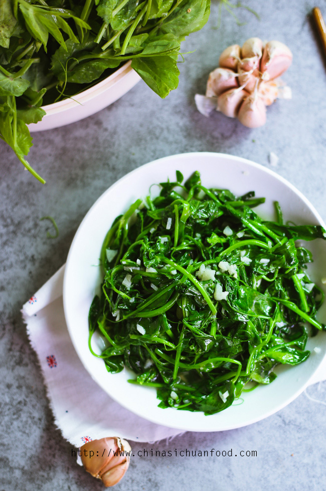 Snow Pea Leaves Stir Fried With Garlic China Sichuan Food