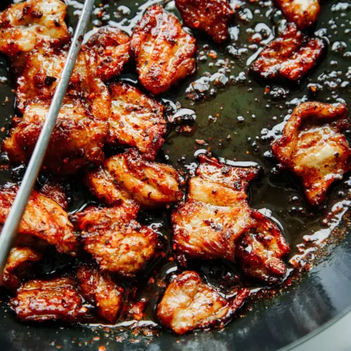 spicy honey pan-fired pork belly | chinasichuanfood.com