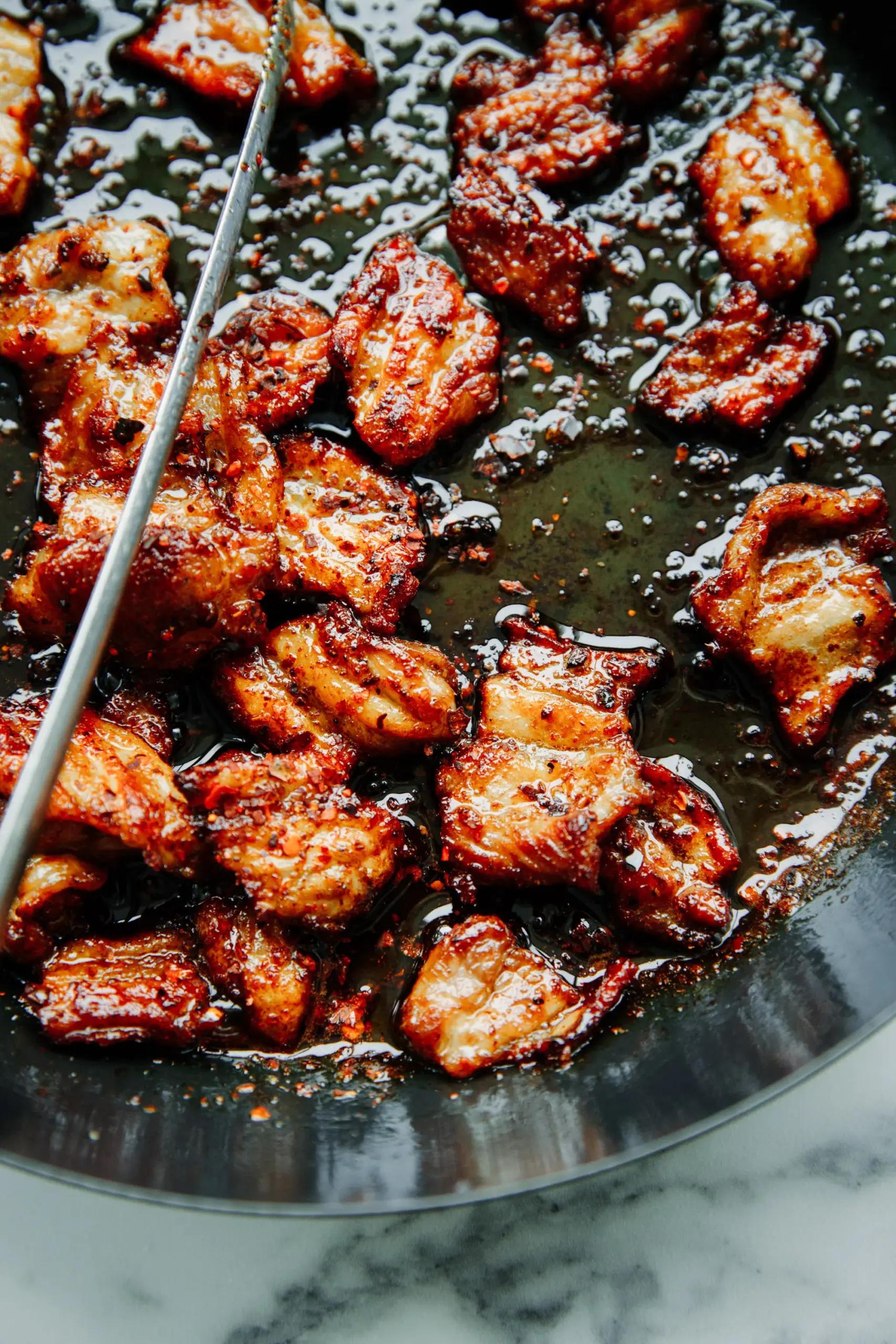 spicy honey pan-fired pork belly | chinasichuanfood.com